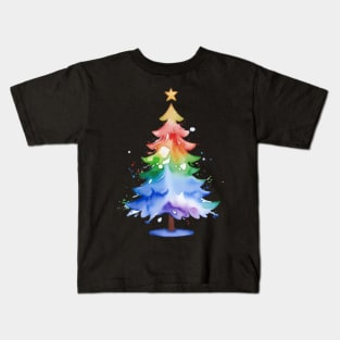 Gradient Watercolor Rainbow Christmas Tree Gay Pride T-Shirt Kids T-Shirt